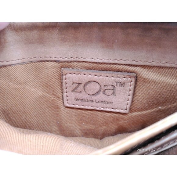 ZOA Wallet Cards Coin Purse Genuine Brown Leather Woven Design Zip Around Clutch - Picture 8 of 11